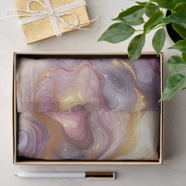 Dunkelrosa Lila Gold Weißes Marmormuster Art Muste Seidenpapier (Geschenk)