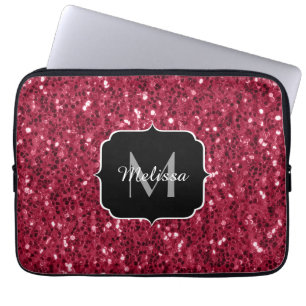 Dunkelrosa Magenta-Imitate Glitzern Monogramm Laptopschutzhülle