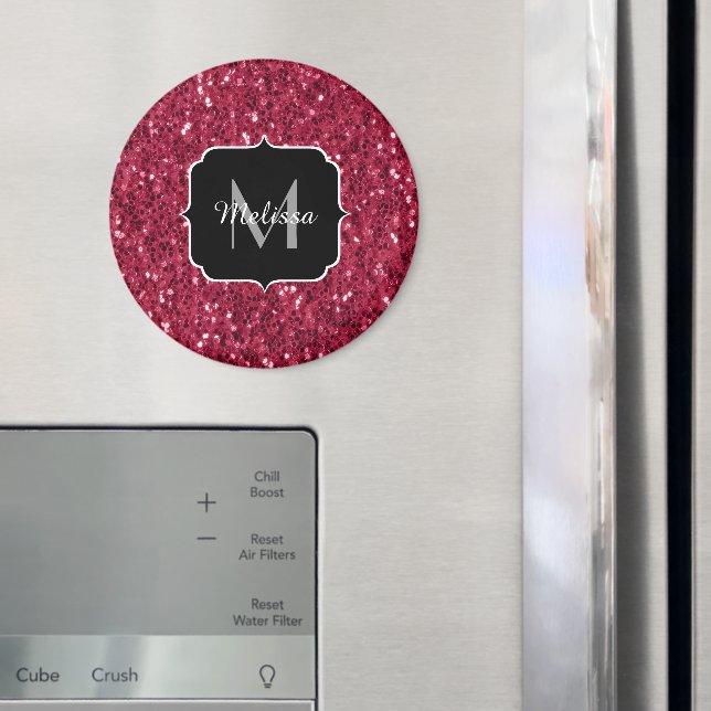 Dunkelrosa Magenta-Imitate Glitzern Monogramm Magnet (In Situ (Kühlschrank))