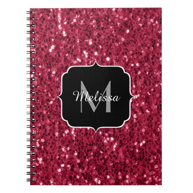 Dunkelrosa Magenta-Imitate Glitzern Monogramm Notizblock (Vorderseite)