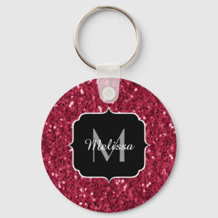 Dunkelrosa Magenta-Imitate Glitzern Monogramm Schlüsselanhänger