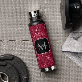Dunkelrosa Magenta-Imitate Glitzern Monogramm Trinkflasche