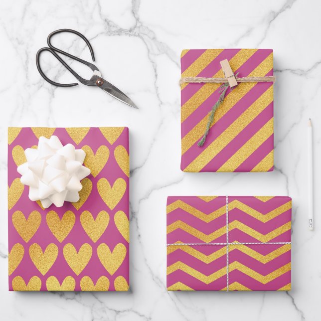 Dunkelrosa mit goldenen Farbmustern Geschenkpapier Set (Vorderseite)