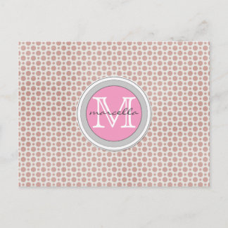 dunkelrosa Punkte hellrosa Monogramm Postkarte