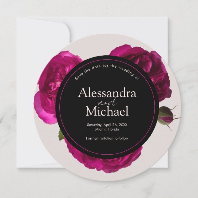 Dunkelrosa Rosen Romantische Save the Date Hochzei Einladung (Vorderseite)