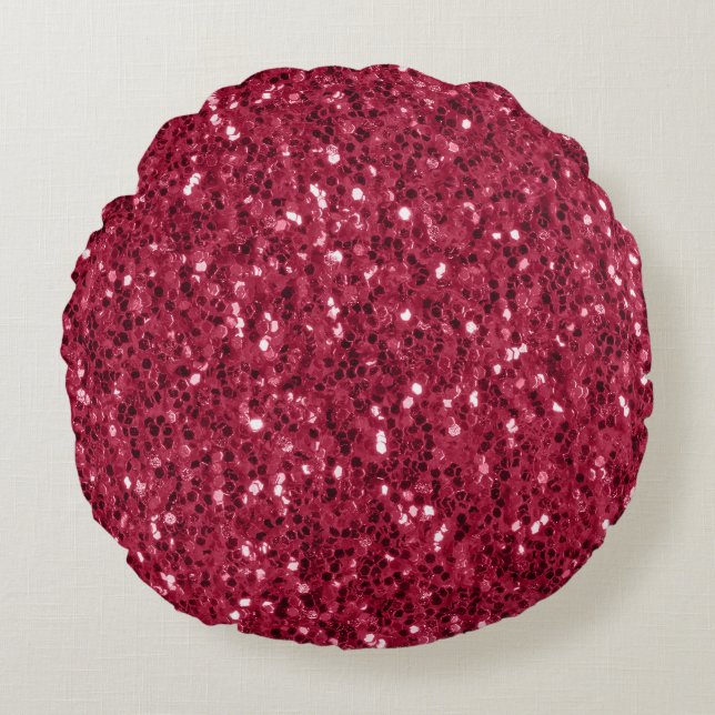 Dunkelrosa rote Magenta Imitate Glitzern Glitzer Rundes Kissen (Vorderseite)