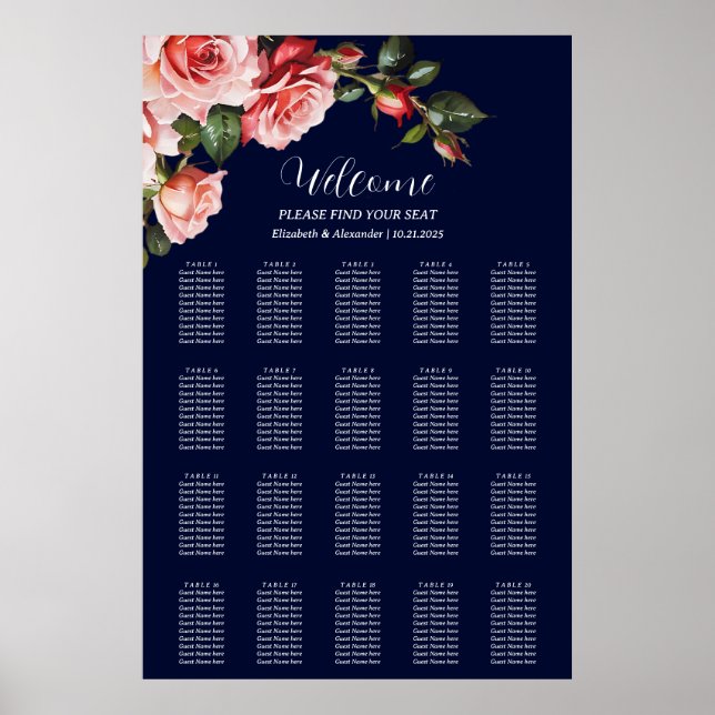 Dunkelrosa rote Rosen Hochzeitskarte Poster (Vorne)