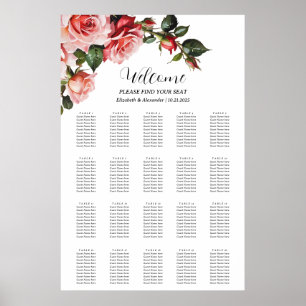 Dunkelrosa rote Rosen Hochzeitskarte Poster
