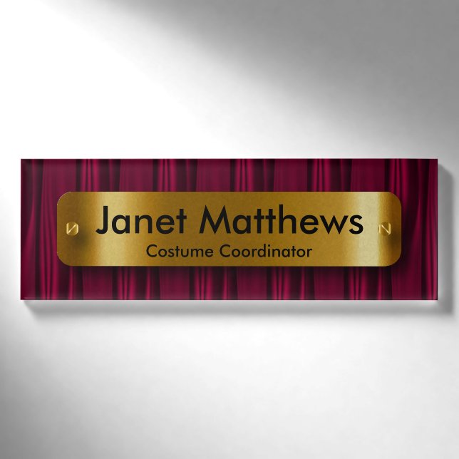 Dunkelrosa Satin-Band mit Gold-Label-Plakat Namenschild (Vorderseite)