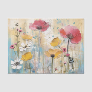 Dunkelrosa und gelbe große Aquarellblumen Seidenpapier