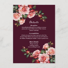 Dunkelrosa und rote Rosen bordeauxrote Hochzeit Begleitkarte