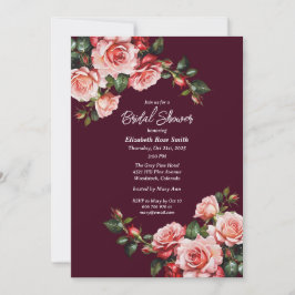 Dunkelrosa und rote Rosen bordeauxrote Hochzeit Einladung