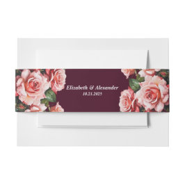 Dunkelrosa und rote Rosen bordeauxrote Hochzeit Einladungsbanderole