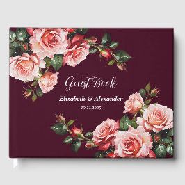 Dunkelrosa und rote Rosen bordeauxrote Hochzeit Gästebuch