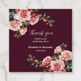Dunkelrosa und rote Rosen bordeauxrote Hochzeit Geschenkanhänger