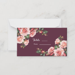 Dunkelrosa und rote Rosen bordeauxrote Hochzeit Platzkarte
