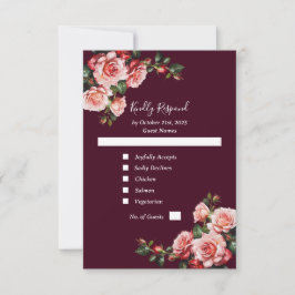 Dunkelrosa und rote Rosen bordeauxrote Hochzeit RSVP Karte