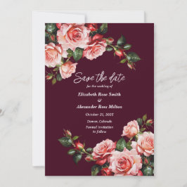 Dunkelrosa und rote Rosen bordeauxrote Hochzeit Save The Date