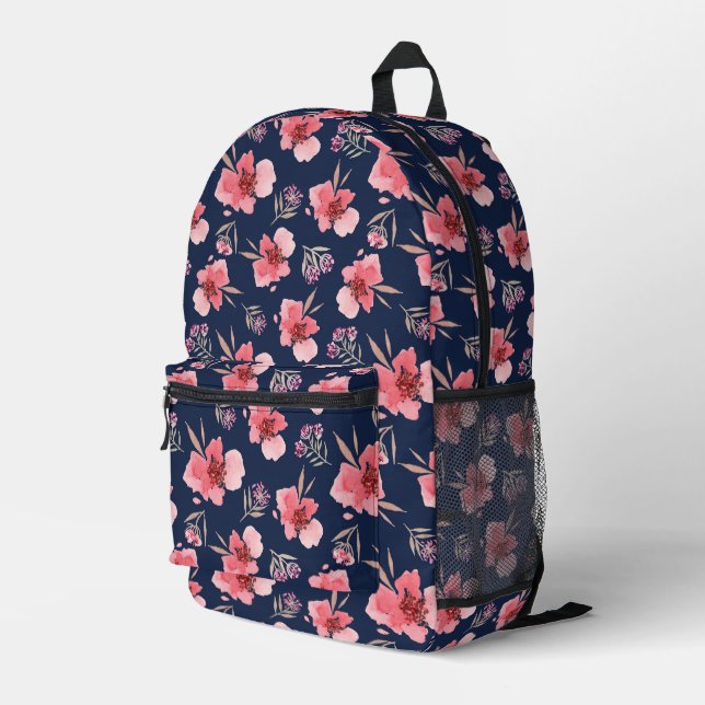 Dunkelrosa Watercolor-Muster Bedruckter Rucksack (Rückseitige Ecke Rechts)