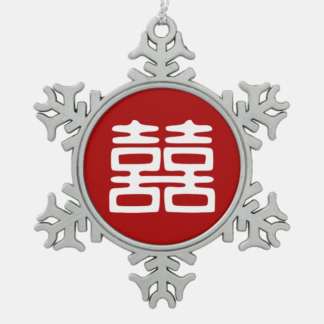 Dunkelrot Doppelglücklich - kühl Schneeflocken Zinn-Ornament (Vorderseite)