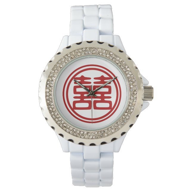 Dunkelrot Doppelglücklich - rund Armbanduhr (Vorderseite)