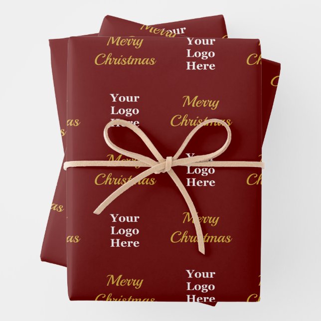 Dunkelrot-goldene Weihnachtsschrift für Geschäftsl Geschenkpapier Set (Beispiel)