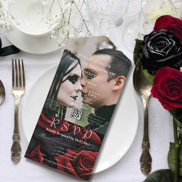 Dunkelrot-gotische Rose floral auf Black QR Code F All In One Einladung