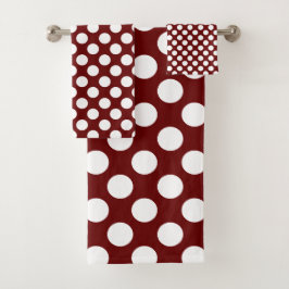 Dunkelrot : Grosses weißes Polka Dot Pattern Badhandtuch Set