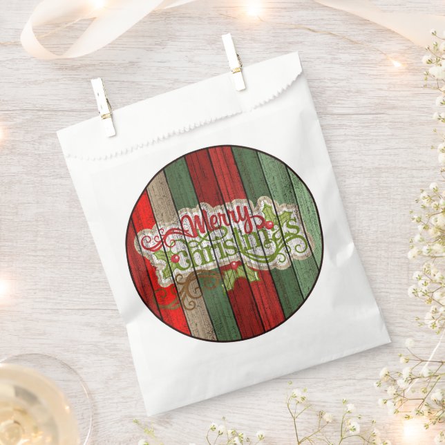 Dunkelrot-grünes Weathered-Holzplanken-Muster Geschenktütchen (Ausgeschnitten)