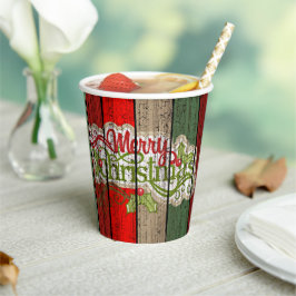 Dunkelrot-grünes Weathered-Holzplanken-Muster Pappbecher