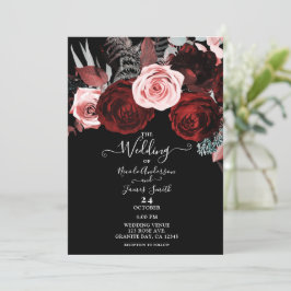 Dunkelrot-rosa Blume Blumengrün Hochzeit Einladung