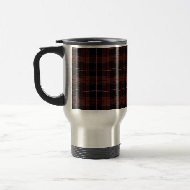 Dunkelrot, schwarz Kariert (Tartan) Muster Reisebecher (Links)