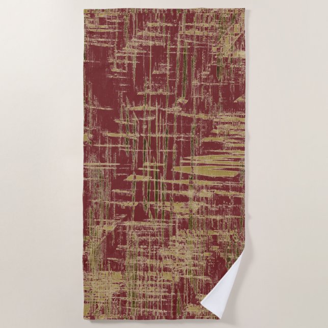 Dunkelrot und Gold Moderne Kunst Strandtuch (Vorderseite)