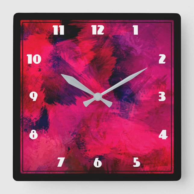 Dunkelrot und Lila kühl und modern Abstrakt Quadratische Wanduhr (Vorderseite)