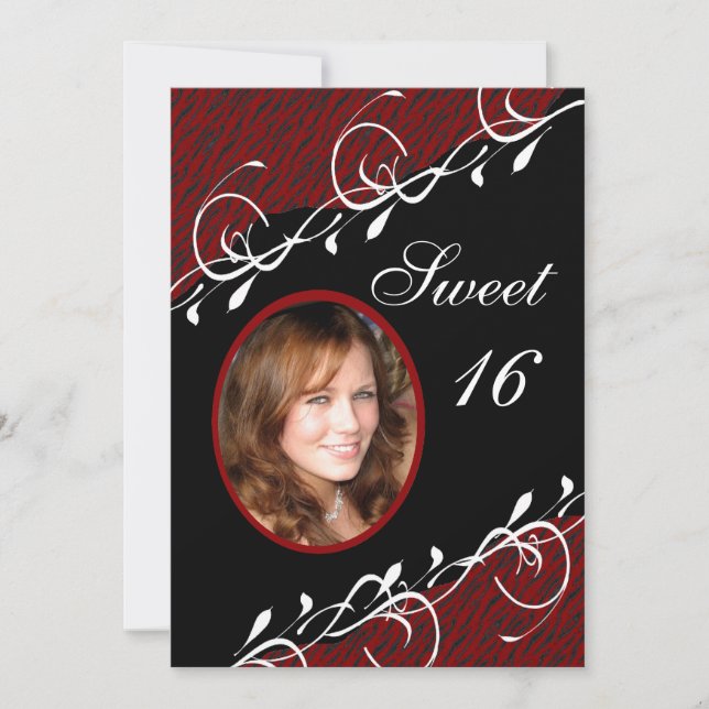 Dunkelrot und schwarz Zebra Print Sweet 16 Einladu Einladung (Vorderseite)