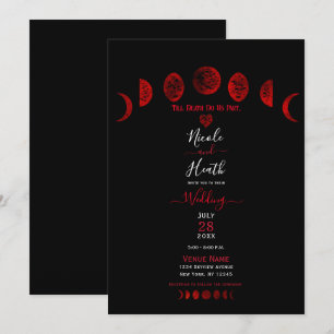 Dunkelrot und schwarze Mondphasen Gothic-Hochzeit Einladung
