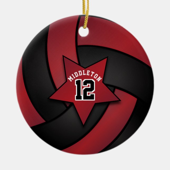 Dunkelrot und schwarzer Star-Volleyball Keramik Ornament (Vorne)