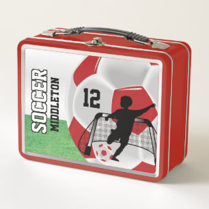 Dunkelrot und Weiß-Fußball-⚽ Metall Lunch Box