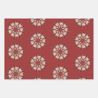 Dunkelrot und weiß Norwegisch Rosemaling floral Geschenkpapier Set