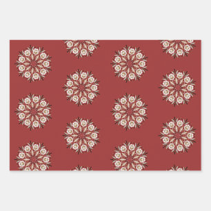 Dunkelrot und weiß Norwegisch Rosemaling floral  Geschenkpapier Set