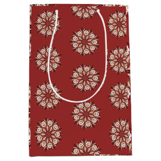 Dunkelrot und weiß Norwegisch Rosemaling floral Mittlere Geschenktüte