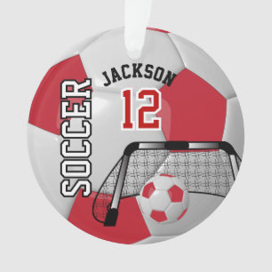 Dunkelrot und Weiß personalisieren Fußball Ornament