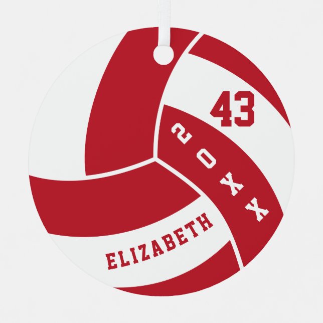 Dunkelrot und Weißer Volleyball Ornament Aus Metall (Vorderseite)