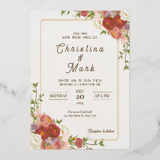 Dunkelrote Blume. Floral Simple Wedding Folieneinladung