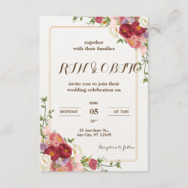 Dunkelrote Blume Hochzeit| Goldfolieninvatation Begleitkarte