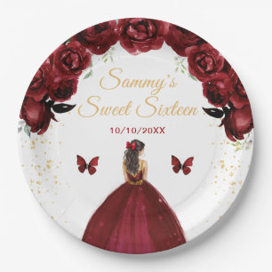 Dunkelrote braunhaarige Prinzessin Sweet Sixteen Pappteller