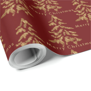 Dunkelrote Goldbaumen Frohe Weihnachtswrapping Pap Geschenkpapier