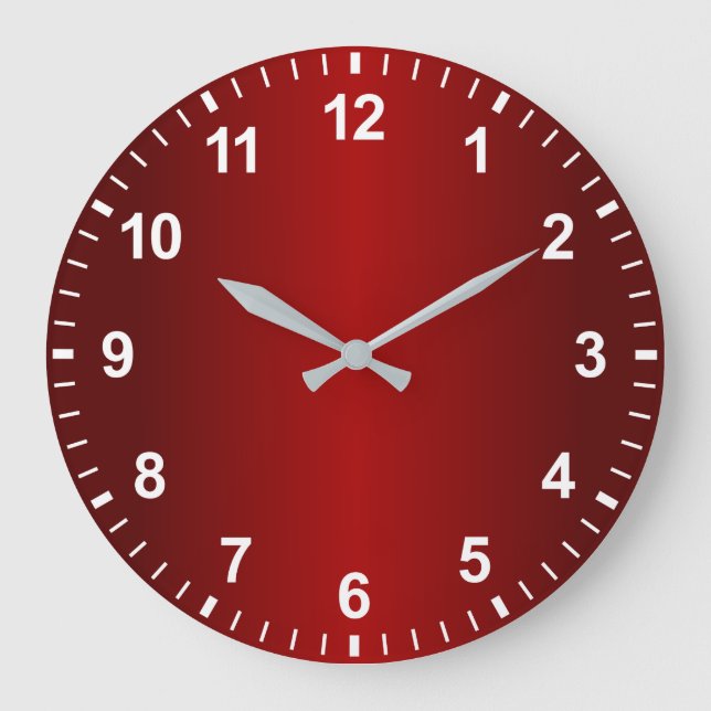 Dunkelrote Gradient-Minimalzahlen Große Wanduhr (Vorderseite)