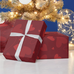Dunkelrote Herzen auf dunkelrotem Hintergrund Geschenkpapier