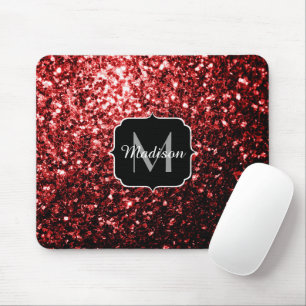 Dunkelrote Imitate Glitzer Glitzern Glamour Monogr Mousepad